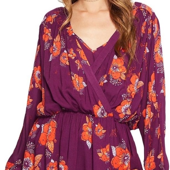 Free People - Printed Tunic Blouse/Mini Dress - "Tuscan Dreams" Plum Floral - S - Picture 3 of 9